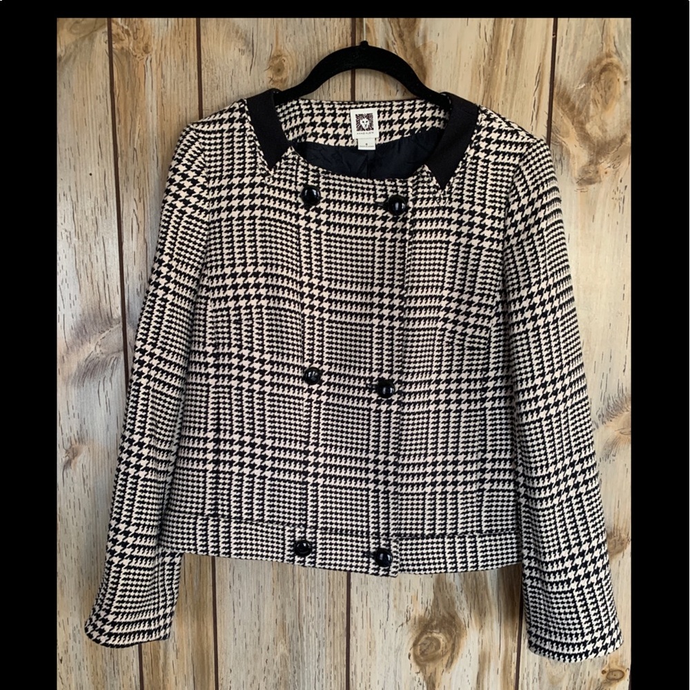 Anne Klein Cream & Black Collarless Blazer Sz. 8